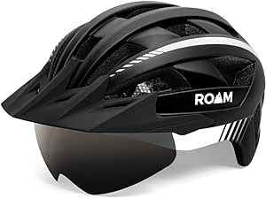 Roam Road Bike Helmet - Durable Helmets for Adults with Sun Visor, LED Light and Detachable Magnetic Goggles - Adjustable Size - Mountain Bicycle Helmet for Adult Men & Women?