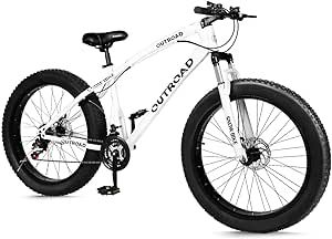 PanAme 26 inch Fat Tire Mountain Bike with 4 inch Knobby Tires, 21 Speed MTB with Dual Disc Brake for Adults, Anti-Slip Bicycle with Front Suspension, High Carbon Steel Frame, Men and Women