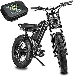 BOOTIME Fat Tire Electric Bike for Adults 1500W,28mph,75miles,Full Suspension,Removable Battery,Electric Bicycle,Dirt Bike,Fatbike 20" All Terrain,Snow Tires,Mountain Bike Moped,7-Speed,Ebike Off Road