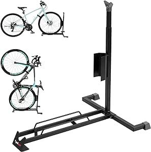 Bike Stand for Vertical and Horizontal Bike Storage,Upright Bicycle Stand Indoor,Standing Bike Rack for Garage Floor,Suit for MTB,Road Bike,Woman Bike and Some E-bike.Heavy Duty,no Mount.(1 Pack)