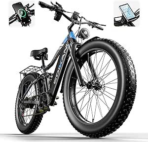 Electric Bike, 1000W 48V 17.5Ah 26'' Fat Tire Ebike for Adults, 34mph 35 - 70 Miles Pedal Assist Thumb Throttle Electric Bicycle with Hydraulic Brakes, Full Suspension Mountain E Bike for Off Road