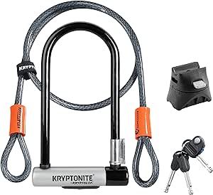 Kryptonite Kryptolok Standard Bike U-Lock with Cable, Heavy Duty Anti-Theft Bicycle U Lock, 12.7mm Shackle and 10mm x 4ft Length Security Cable with Mounting Bracket and Keys