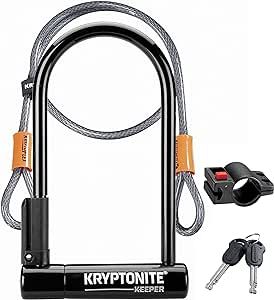 Kryptonite Keeper Bike U-Lock Standard with Braided Steel Cable, Heavy Duty Anti-Theft Bicycle U Lock, 12mm Shackle and 10mm x4ft Length Security Cable with Mounting Bracket and Keys,Black